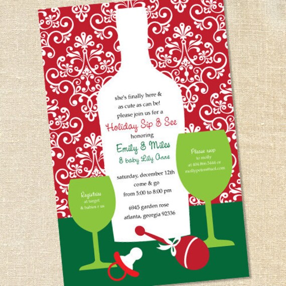 Sweet Wishes Christmas Holiday Sip & See Baby Shower Invitations - PRINTED - Digital File Also Available Il_570xn