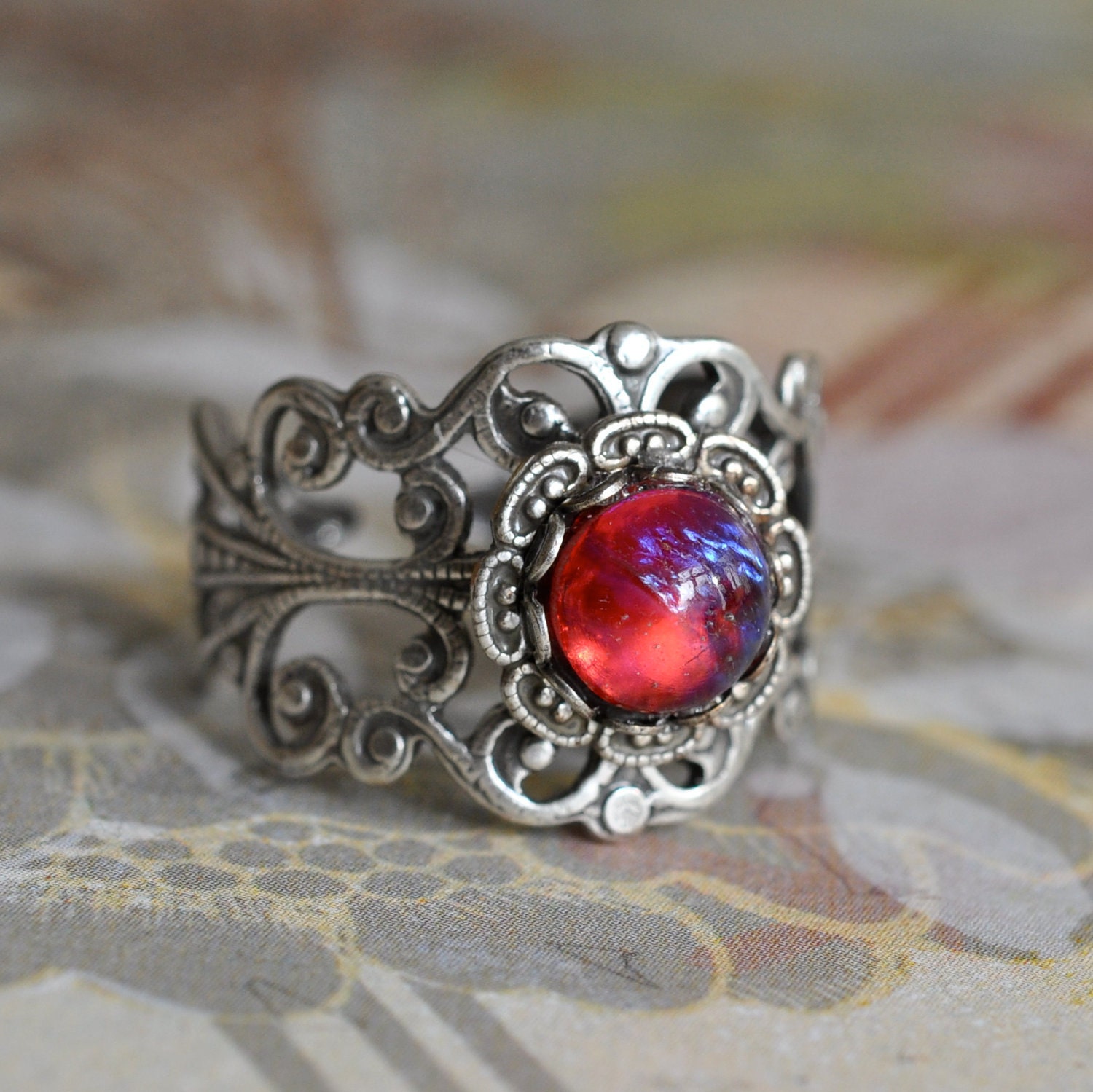  Dragon s  Breath  Opal  Ring  vintage glass Opal  on by ElvesGarden