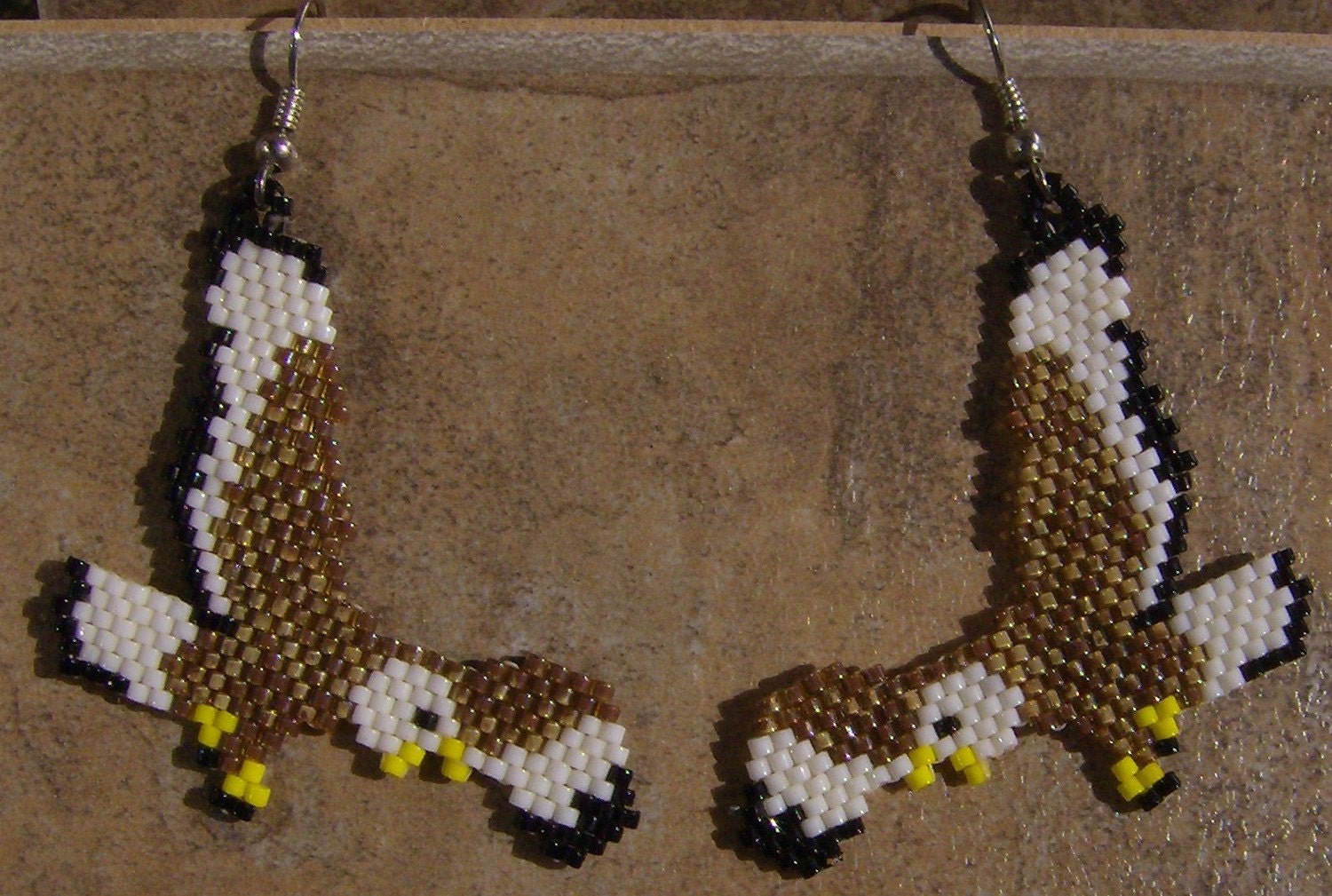 Flying Eagle Earrings Hand Made Seed Beaded