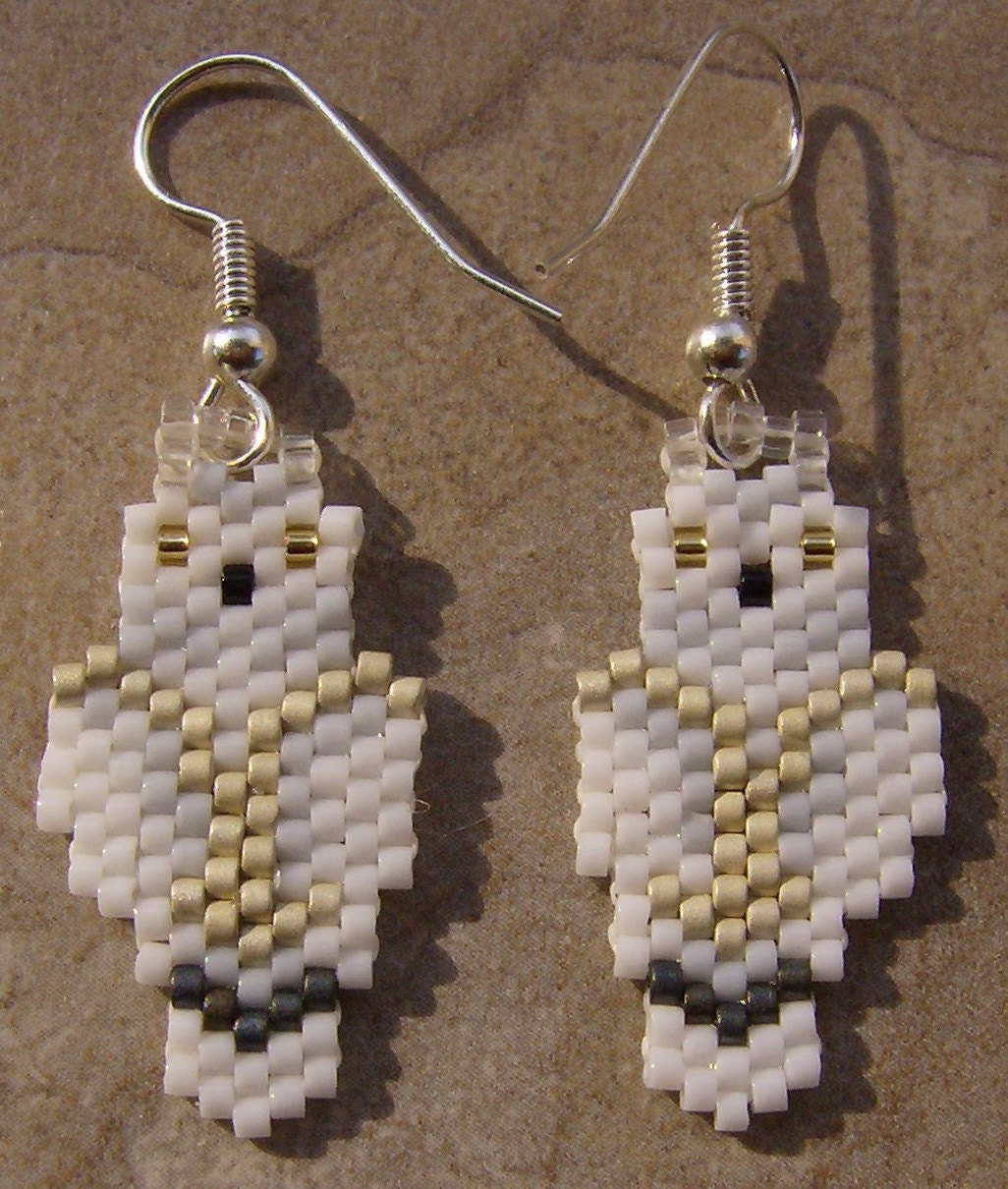 Snowy Owl Earrings Hand Made Seed Beaded