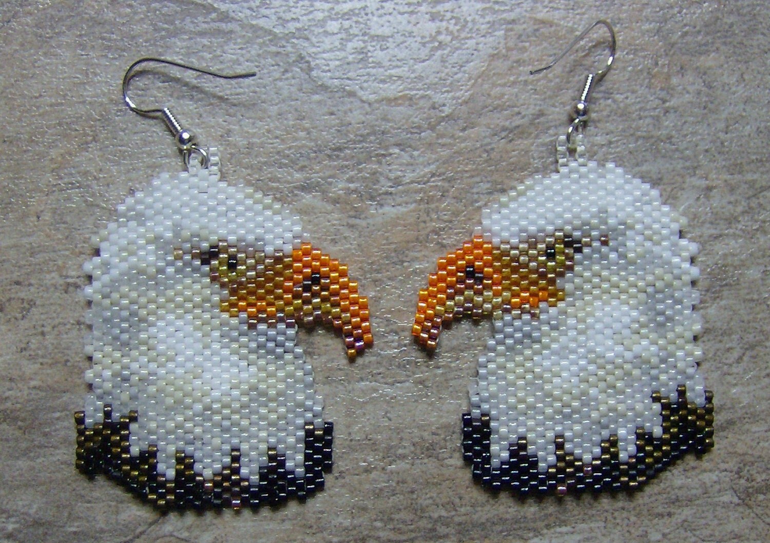 Eagle Head Earrings Hand Made Seed Beaded Native Inspired