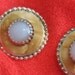 White Glass Clip Earrings Gold Round Circle Vintage Goldtone Shipping Included