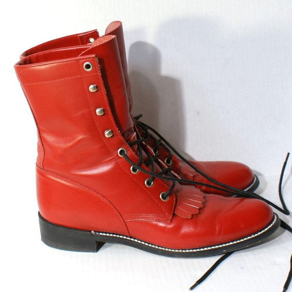 Vintage Red Justin Roper Boots Kiltie Lacer Grunge Granny