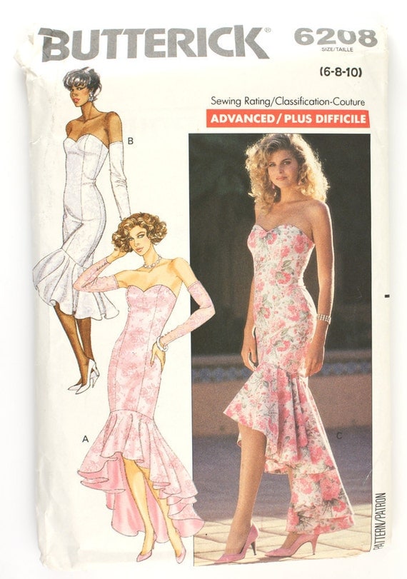 Butterick 6208 Misses 1980s Mermaid Dress  Pattern  Strapless 