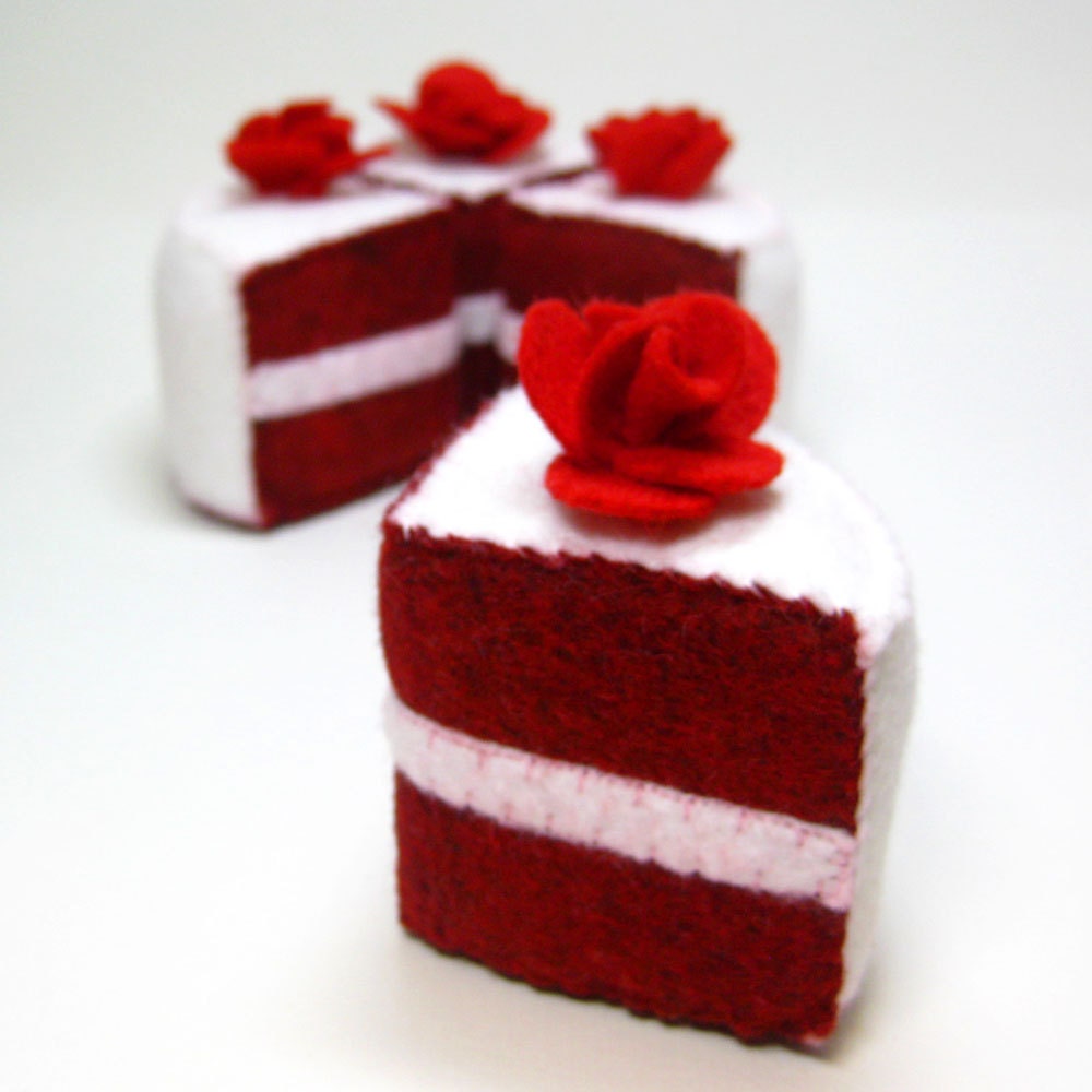 Wool Felt Cake Slice Red Velvet with Roses toy