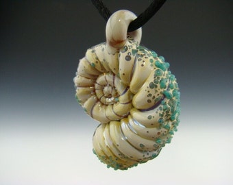 GLASS Nautilus Shell Pendant Spiral Boro Lampwork focal Bead VGW KT (made to order)