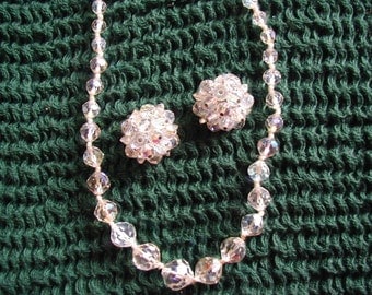 Vintage Laguna aurora borealis crystal necklace and earrings
