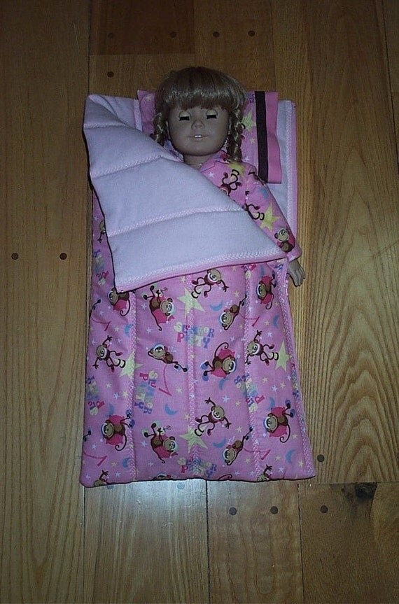 American Girl Doll Sleeping Bag and Pillow Monkey Slumber