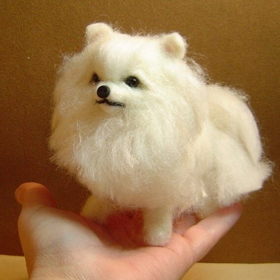 Custom dog Pomeranian puppy soft Sculpture needle felted art