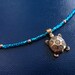 Turtle Choker Necklace with turquoise blue seed beads in goldtone