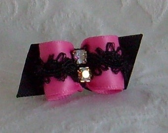5/8 Pink and Black Frilly bow
