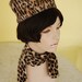 Vintage 1950's MOD tall Leopard print mod pillbox hat and scarf leopard-skin pill-box hat set fake fur