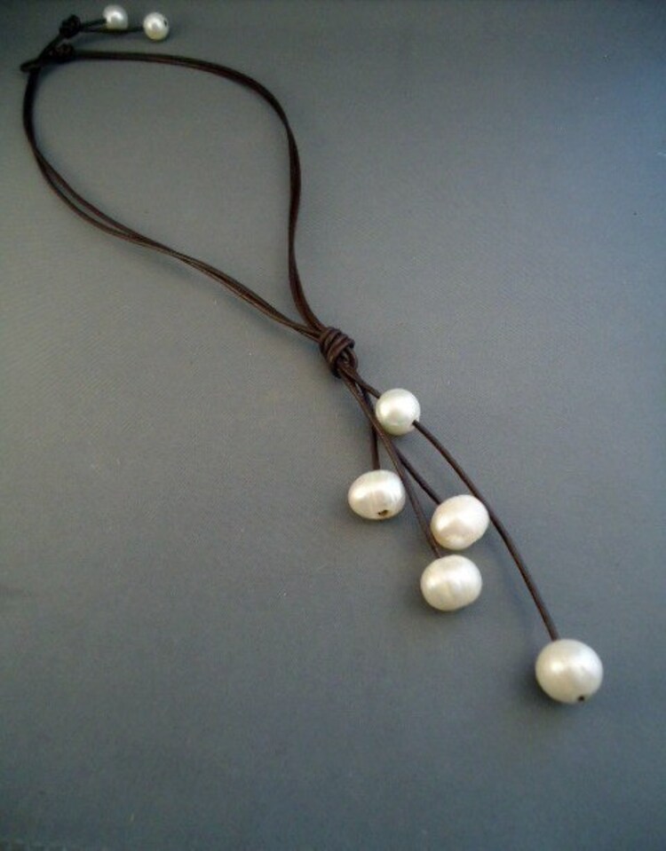 leather and Pearls Necklace by IseaDesigns on Etsy