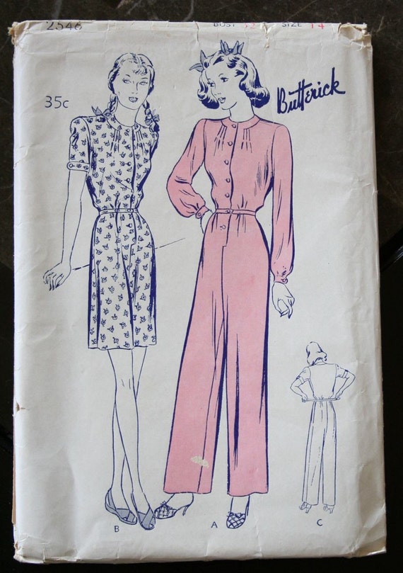 1940s Womans and Misses One Piece Pajamas Vintage by TheWayWeWear