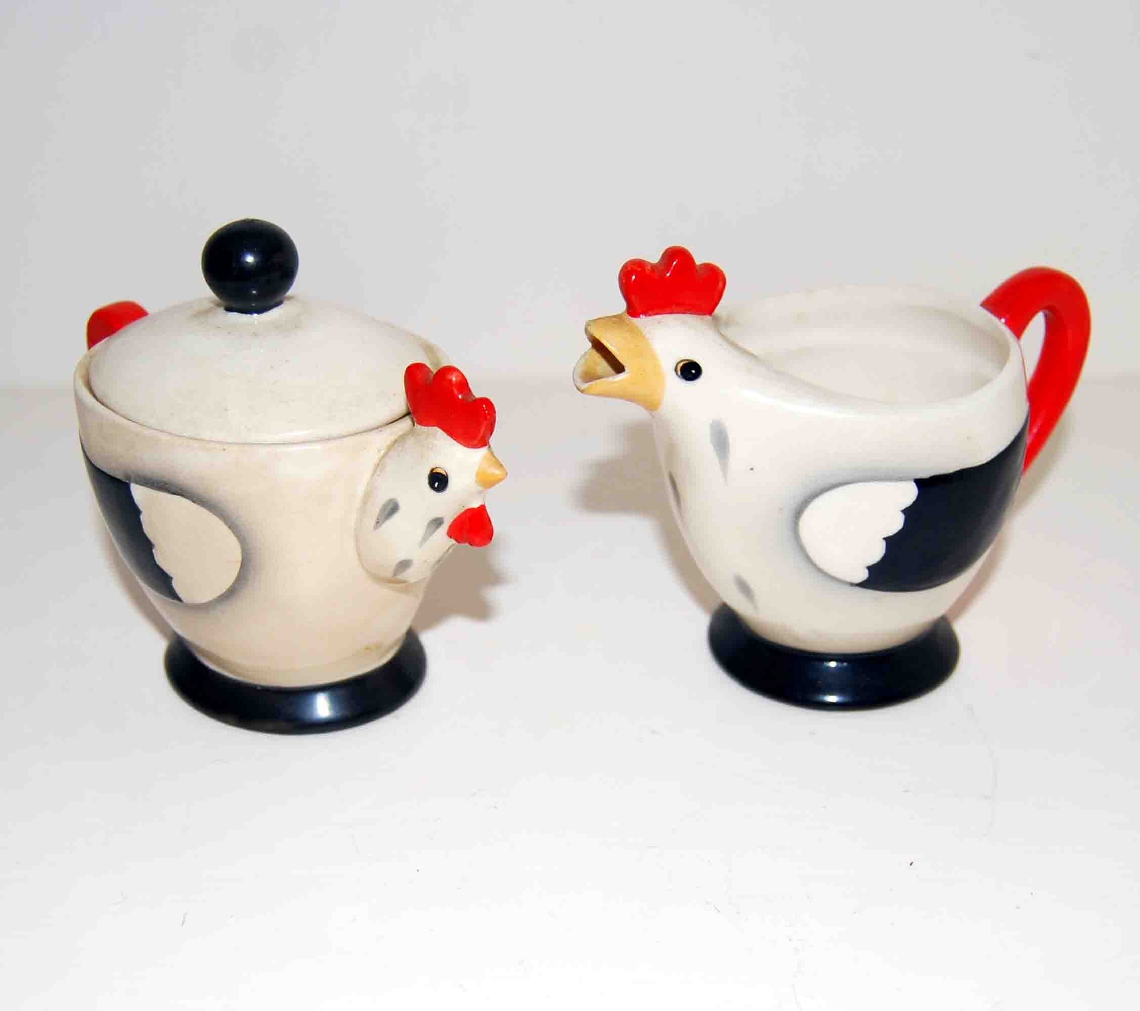 Holt Howard Coq Rouge Rooster Cream and Sugar by ManateeDreamsInc