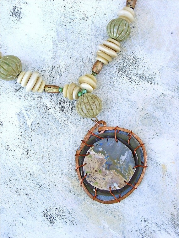 Earth dweller primitive upcycled palette necklace in neutral
