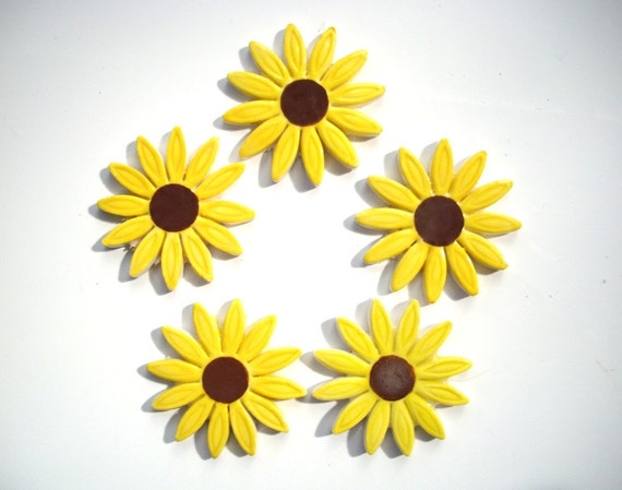 5 handmade ceramic flower daisy / sunflower mosaic tiles or