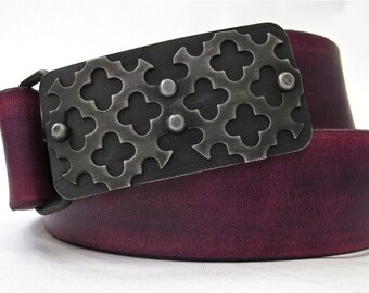 Snowflake Buckle Hand forged steel with quatrefoil pattern amd rivets
