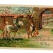 Beautiful bunnies with sheep Easter Gel postcard, Embossed vintage