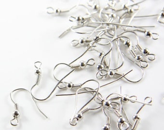 60pcs (30 Pairs) White Gold Tone Earring Hooks-19x19mm (323C-I-11D)