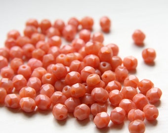 50pcs Czech Fire Polish Faceted Round-Pink Silk 6mm (FP6418)