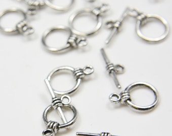30 Sets Oxidized Silver Tone Base Metal Toggle Clasps (1050Y-K-181A)