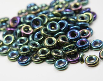 25pcs Czech Glass Beads Round-Glass Rings Green Iris 9mm (PG45203)