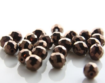 25pcs Czech Fire Polish Faceted Round-Bronze 10mm (FP10806)