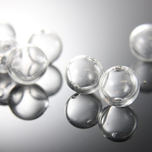 10 Pieces Hand Blown Hollow Glass BeadsRound Clear Two Hole