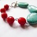 Secret Tango - handmade turqoise and red bracelet.