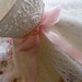 Vintage small lampshade, ruffled, lacy, with pink bow, shabby cottage style