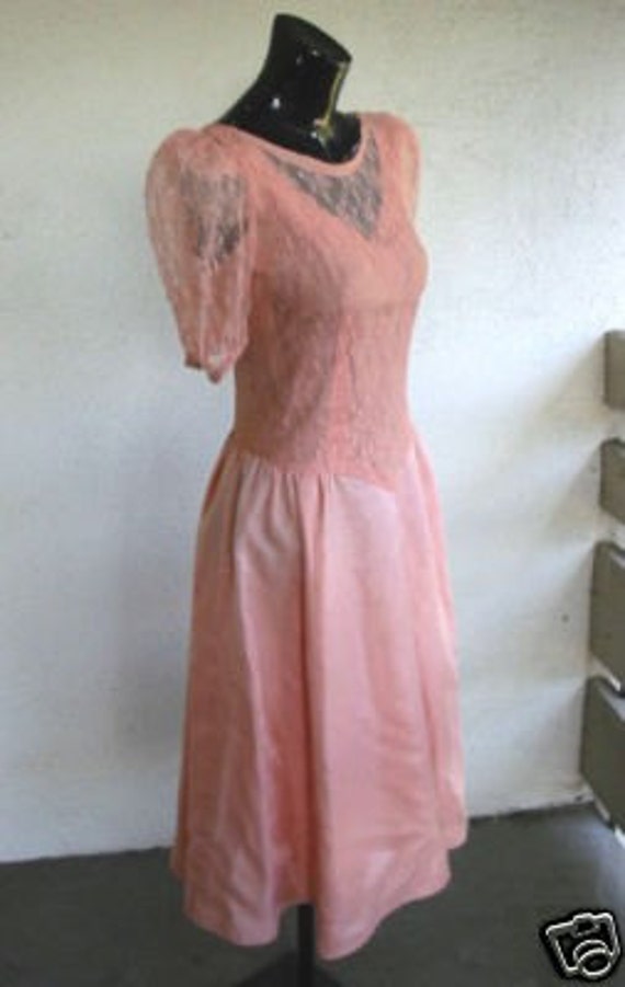 50% off 80's Peach Color Party Dress Lace Top Puffy
