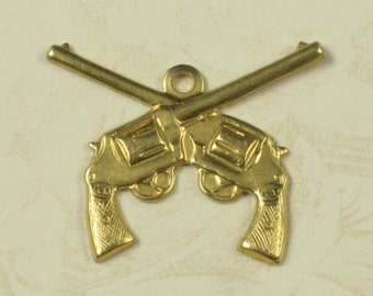 12 Pcs Raw Bare Naked Brass Dueling Guns Pistol Charms Finding 737