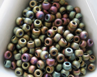 Miyuki size 8/0 round Matte Metallic Khaki Iris Seed Beads (color F463K aka 2035) approx 28 Grams