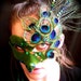 Thrift Shop Peacock - Upcycled Papier-Mache Bird Mask in Vintage Green Velvet and Peacock Sequins