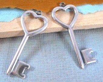 Heart Key Pendants from Trinity Brass in Antique Silver - 2 Count