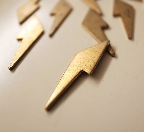 10 pieces of vintage cut thick raw brass lightening shape for