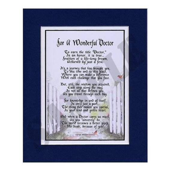 For A Wonderful Doctor Double Matted Poem With Watercolor