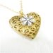 Aromatherapy Pendant, Gold Heart Locket with Silver Flower