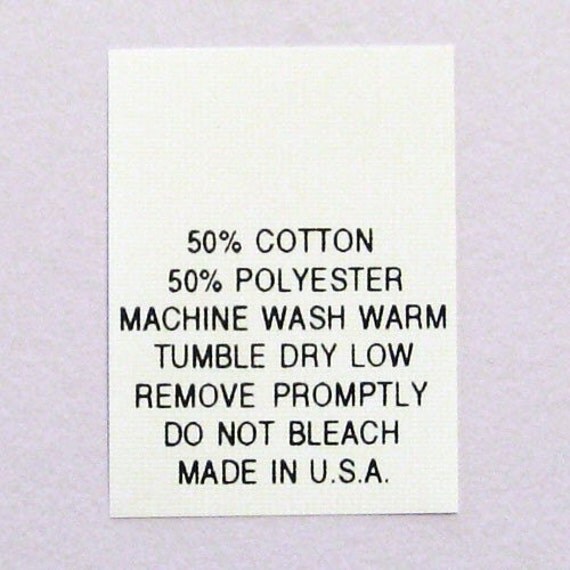 50% Cotton / 50 Polyester Blend Printed Clothing Care Tags
