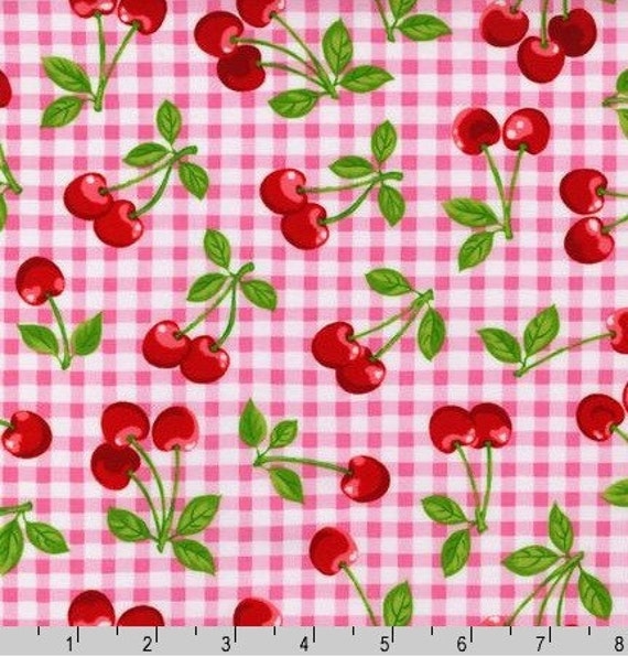 Fat Quarter Cherries Cherry Pink Gingham Kaufman Fabric