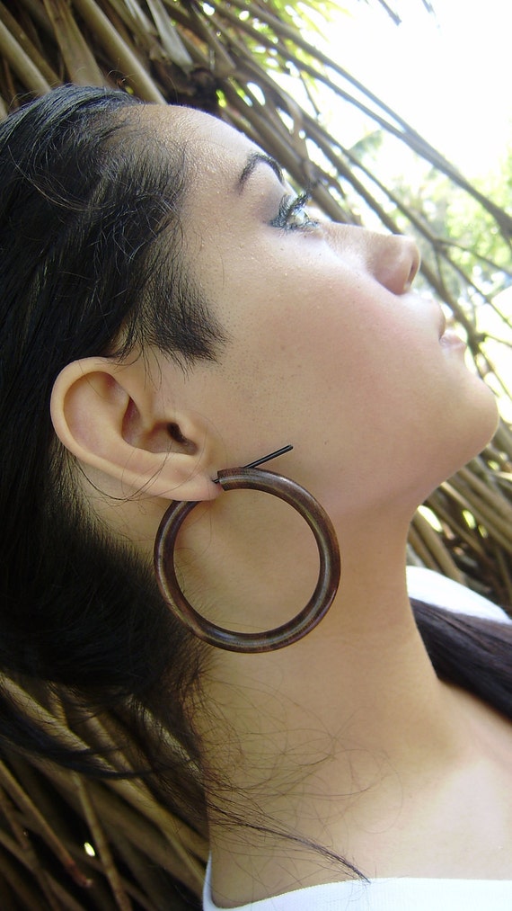 Fake Gauge Earrings , organic, large Stick Wood hoop Earrings,tribal style,hand - il_570xN.345241029
