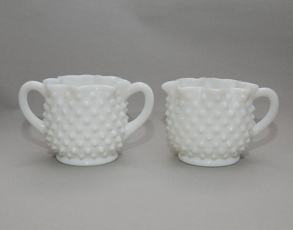 Fenton Hobnail Milk Glass Cream And Sugar Set