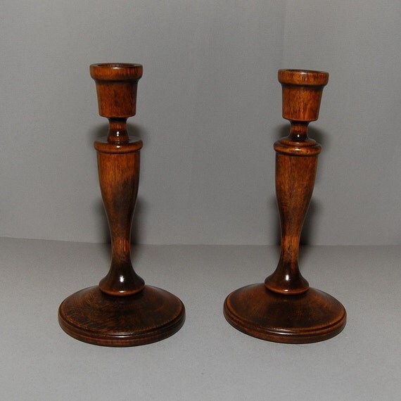 Antique Wooden Candlestick Holders