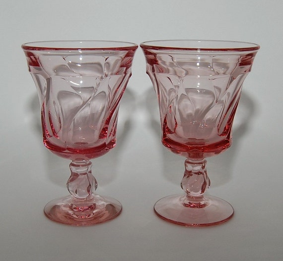 Pair of Fostoria Jamestown Elegant Glass Pink Goblets