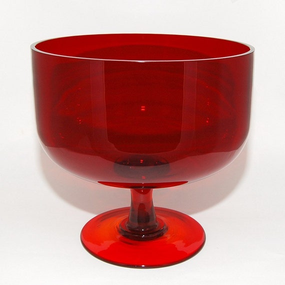 Vintage Ruby Red Glass Trifle Compote Serving Bowl Dish