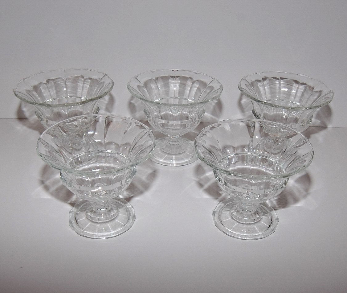 Vintage Glass Dessert Ice Cream Dishes Set of 5