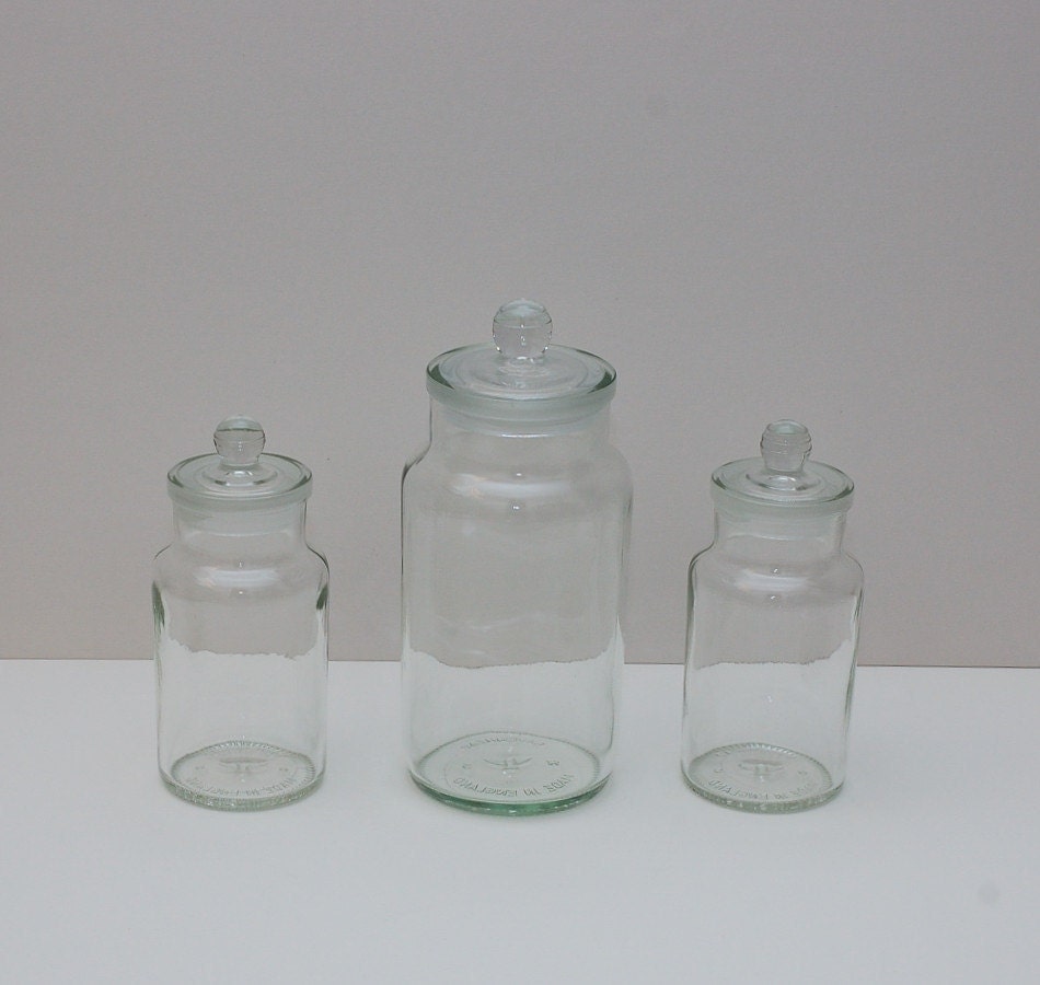 Vintage Ravenhead Apothecary Glass Jars Set of 3