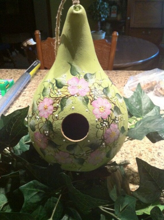 Items Similar To Stunning Gourd Birdhouse Handpainted Flowers And ...