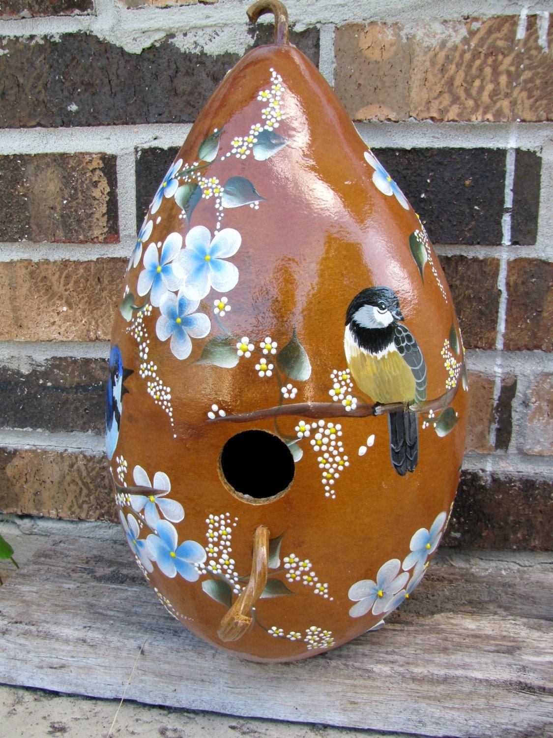 Handpainted Gourd Birdhouse With Three Beautiful Birds